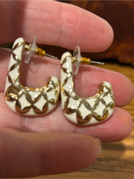 Jewelry - White and Gold Hoop Earrings - Elegant Women's Jewelry